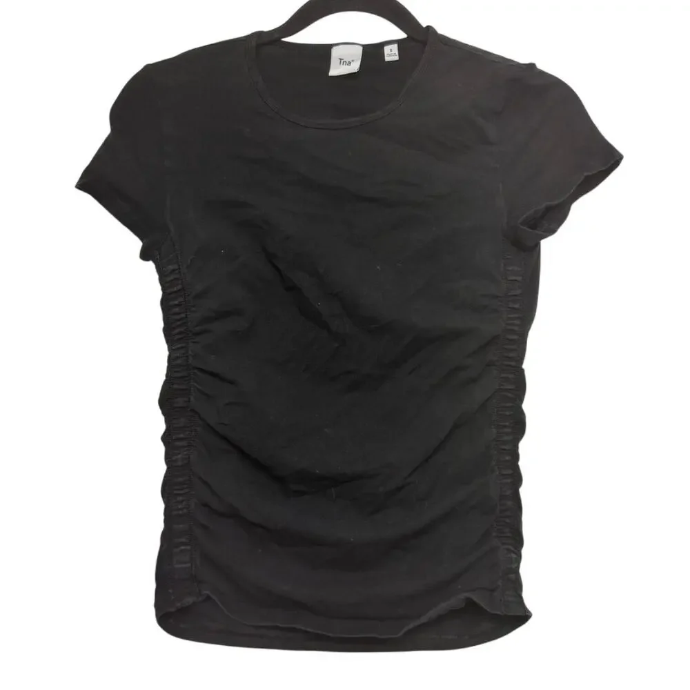 TNA by Aritzia‎ Black Ruched Side Tee Shirt Top Womens Size Small Y2K Minimalist